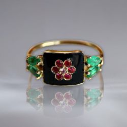 Vintage Golden Round Cut Ruby Sapphire Flora Engagement Ring For Women