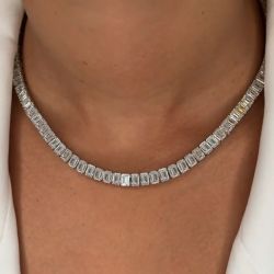 Emerald Cut Created White Sapphire Tennis Necklace