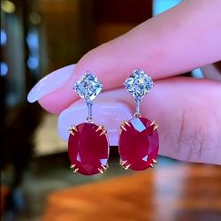 Double Prong Oval & Cushion Cut Drop Earrings