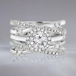 Halo Round Cut White Sapphire Insert Bridal Ring Sets For Women