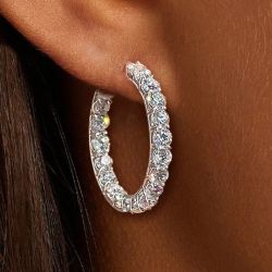 Round Cut Inside-Out Silver Hoop Earrings For Women