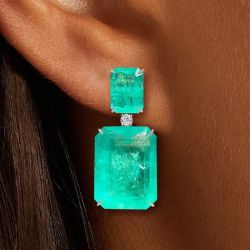 Classic Emerald Cut Emerald Sapphire Drop Earrings For Women