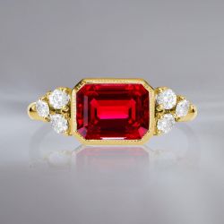 Golden Emerald Cut Ring Ruby Engagement Ring For Women