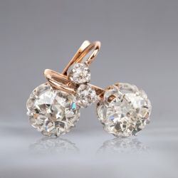 Vintage Two Tone Round Cut White Sapphire Drop Earrings