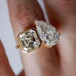 Golden Double Stone Pear & Asscher Cut Engagement Ring