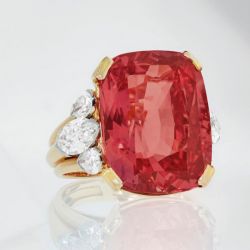 Two Tone Cushion Cut Red & White Sapphire Engagement Ring 