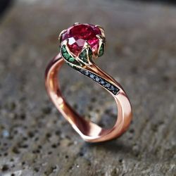 Unique Rose Gold Round Cut Ruby Engagement Ring for women