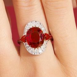 Halo Cushion Cut Red & White Sapphire Engagement Ring