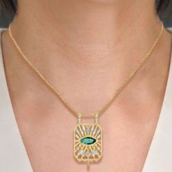 Unique Golden Marquise Cut Emerald Sapphire Pendant Necklace