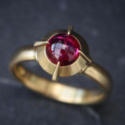 Unique Golden Round Cut Ruby Solitaire Engagement Ring