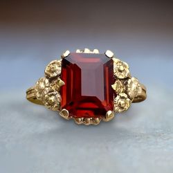 Art Deco Golden Emerald Cut Garnet Engagement Ring For Women