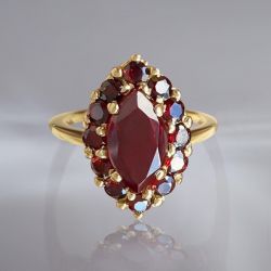 Golden Halo Marquise Cut Garnet Sapphire Engagement Ring