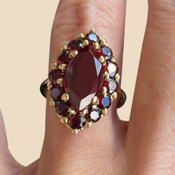 Golden Halo Marquise Cut Garnet Sapphire Engagement Ring