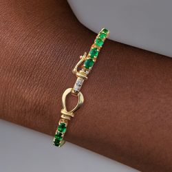 Golden Oval Cut Emerald Sapphire Tennis Bracelet For Women