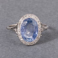 Vintage Bezel Halo Oval Cut Blue Sapphire Engagement Ring