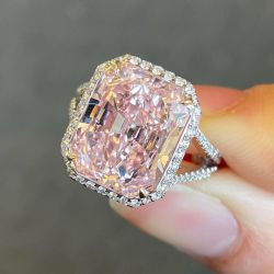 Split Shank Halo Radiant Cut Pink Sapphire Engagement Ring