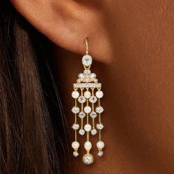 Vintage Two Tone White Sapphire & Pearl Round Cut Drop Earrings For Women