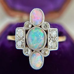 Vintage Two Tone White Sapphire & Opal Oval Cut Engagement Ring For Women 