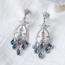 Art Deco Blue & White Sapphire Pear Cut Drop Earrings For Women