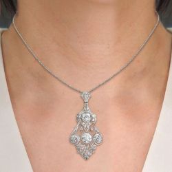 Vintage White Sapphire Round Cut Pendant Necklace For Women