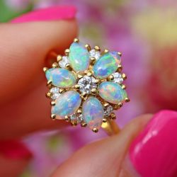 Golden White Sapphire & Opal Oval Cut Engagement Ring For Women