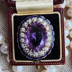 Art Deco Purple Sapphire & Blue Enamel Oval Cut Engagement Ring For Women