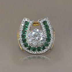 Vintage Horseshoe Design White & Emerald Sapphire Round Cut Engagement Ring