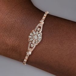 Rose Gold Art Deco White Sapphire Round & Marquise Cut Tennis Bracelet