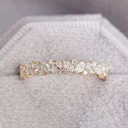 Golden White Sapphire Marquise & Round Cut Eternity Wedding Band