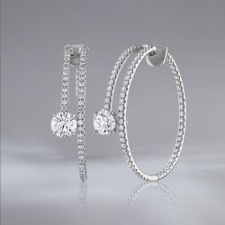 Unique Round Cut White Sapphire Pave Hoop Earrings For Women