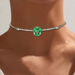Classic Oval Cut Emerald Sapphire Choker Necklace For Women