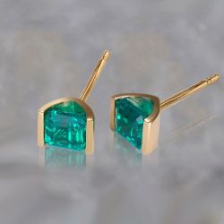 Golden Asscher Cut Emerald Sapphire Stud Earrings For Women