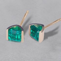 Golden Asscher Cut Emerald Sapphire Stud Earrings For Women