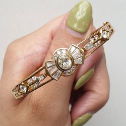 Art Deco Golden Oval Cut White Sapphire Bangle Bracelet For Women