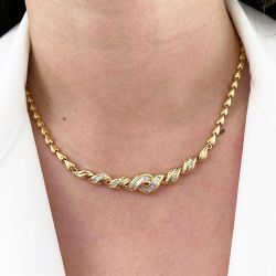 Golden Twist Design Baguette Cut White Sapphire Necklace For Women