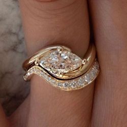 Golden Marquise Cut White Sapphire Engagement Rings Sets For Women