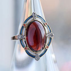 Art Deco Two Tone Oval Cut Garnet Sapphire Engagement Ring For Women