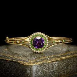 Vintage Cushion Cut Amethyst Sapphire Bangle Bracelet For Women