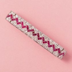 Art Deco Baguette Cut Ruby Sapphire Bracelet For Women