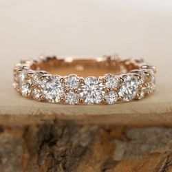 Rose Gold Round Cut White Sapphire Wedding Band For Women