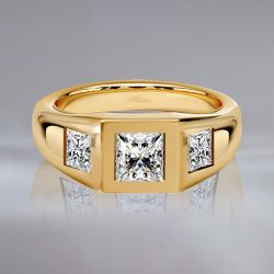 Golden Three Stone Asscher Cut White Sapphire Engagement Ring For Women