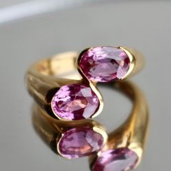 Golden Oval Cut Pink Sapphire Bypass Ring Engagement Ring For Women