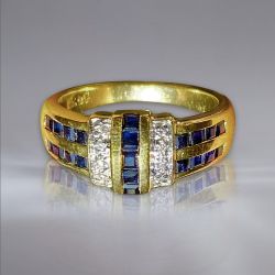 Two Tone Asscher Cut Blue Sapphire Wedding Band For Women