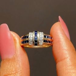 Two Tone Asscher Cut Blue Sapphire Wedding Band For Women