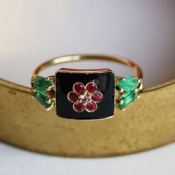 Vintage Golden Round Cut Ruby Sapphire Flora Engagement Ring For Women