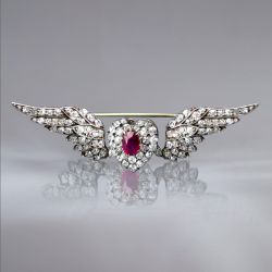 Antique Wings Design Oval Cut Ruby Sapphire Brooch For Women