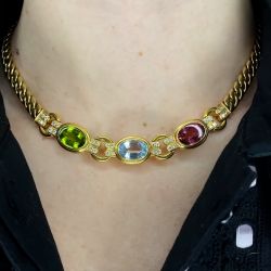 Vintage Oval Cut Multi-Colored Sapphire Necklace For Women