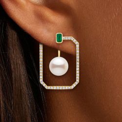 Golden Round & Emerald Cut Pearl & Emerald Sapphire Hoop Earrings For Women