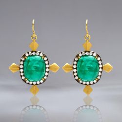 Two Tone Cushion Cut Emerald Sapphire Drop Earrings For Women