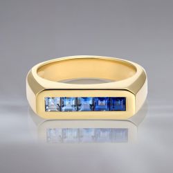 Golden Asscher Cut Blue Sapphire Wedding Band For Women